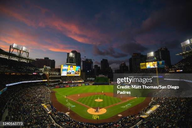 General view during the third inning of a game between the Los Angeles Dodgers and the San Diego Padres at Petco Park on April 22, 2022 in San Diego,...