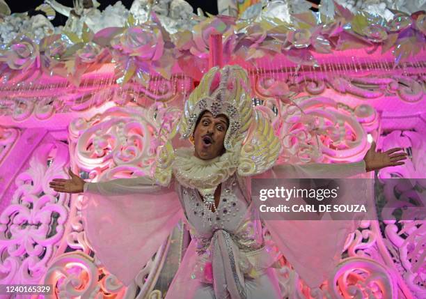 Member of the Sao Clemente Samba school performs during the first night of Rio's Carnival parade at the Sambadrome Marques de Sapucai in Rio de...