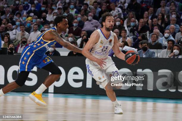 Sergio Llull of Real Madrid gestures during the Turkish Airlines EuroLeague Play Off Game 2 match between Real Madrid and Maccabi Playtika Tel Aviv...