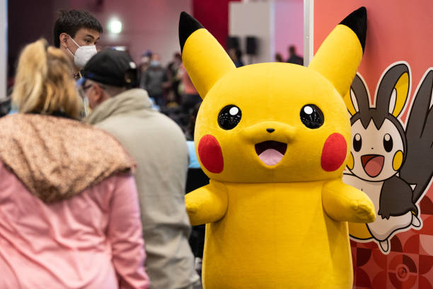 April 2022, Hessen, Frankfurt/Main: The Pokemon Pikachu, taken at the Pokemon European Championship, which is taking place again after a break of...