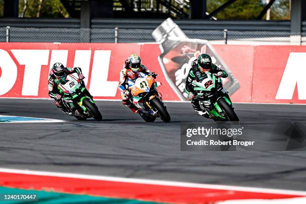 Alex Lowes from Great Britain and Kawasaki ZX 10RR, Axel Bassani from Italy and Ducati Panigale V4R and Oliver Konig from Czech Republic and Kawasaki...