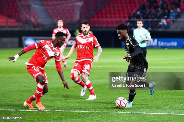 Emmanuel NTIM - 17 Jean-Philippe KRASSO during the Ligue 2 BKT match between Valenciennes and Ajaccio at Stade du Hainaut on April 22, 2022 in...