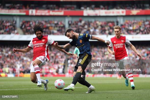 Bruno Fernandes of Manchester United during the Premier League match between Arsenal and Manchester United at Emirates Stadium on April 23, 2022 in...