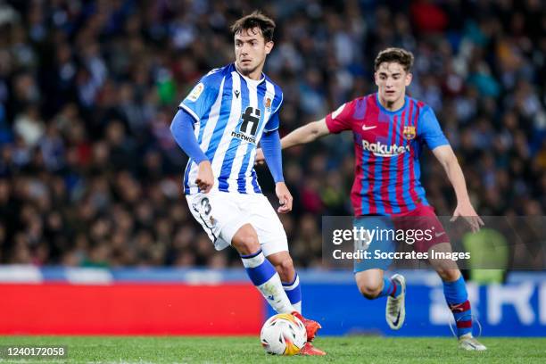 Martin Zubimendi of Real Sociedad during the La Liga Santander match between Real Sociedad v FC Barcelona at the Estadio Reale Arena on April 21,...