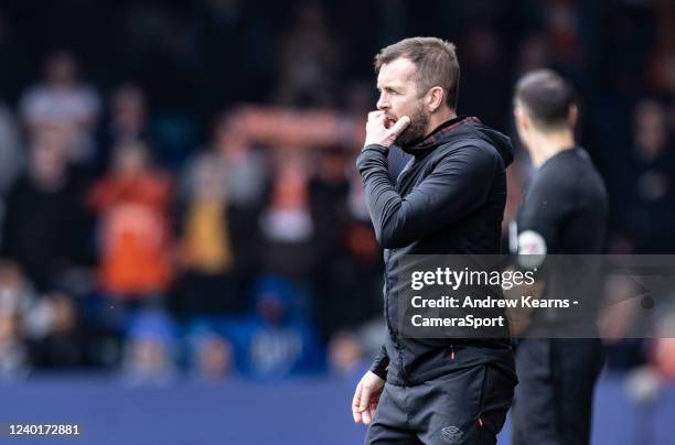 Luton Town's manager Nathan Jones looks on during the Sky Bet Championship match between Luton Town and Blackpool at Kenilworth Road on April 23,...