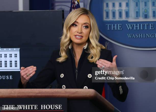 White House Press Secretary Kayleigh McEnany talks to reporters during a news conference in the Brady Press Briefing Room at the White House June 1,...