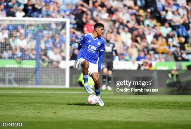 Wesley Fofana of Leicester City during the Premier League match between Leicester City and Aston Villa at King Power Stadium on April 23, 2022 in...