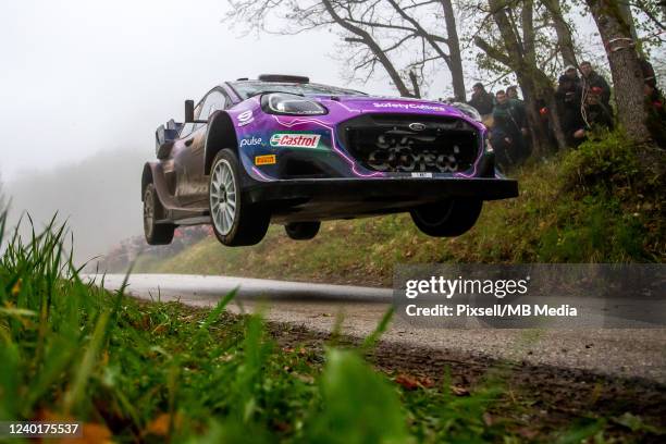 Gus Greensmith of Great Britain and Jonas Andersson of Sweden compete with their M-Sport Ford WRT Ford Puma Rally1 during Day Three of the FIA World...