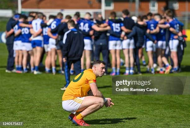 Belfast , United Kingdom - 23 April 2022; Declan Lynch of Antrim after his side's defeat in the Ulster GAA Football Senior Championship Quarter-Final...