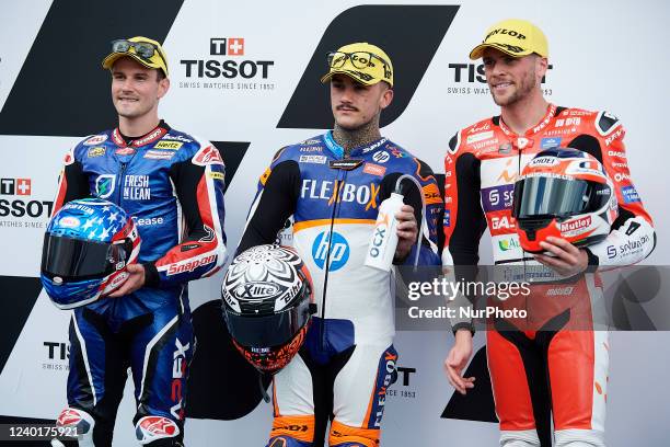 Cameron Beaubier of USA and American Racing Kalex, Aron Canet of Spain and Flexbox HP40 Kalex and Jake Dixon of Great Britain and Shimoko GASGAS...