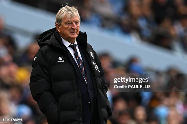 Watford's English head coach Roy Hodgson looks on during the English Premier League football match between Manchester City and Watford at the Etihad...