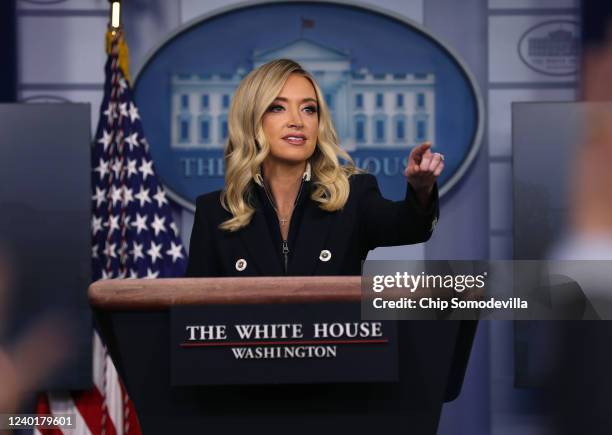 White House Press Secretary Kayleigh McEnany talks to reporters during a news conference in the Brady Press Briefing Room at the White House June 1,...