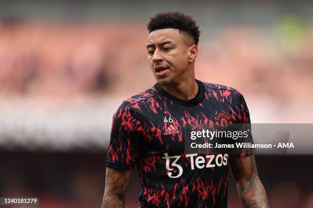 Jesse Lingard of Manchester United during the Premier League match between Arsenal and Manchester United at Emirates Stadium on April 23, 2022 in...