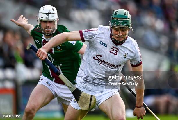 Galway , Ireland - 23 April 2022; Gavin Lee of Galway in action against Jack Galvin of Westmeath during the Leinster GAA Hurling Senior Championship...