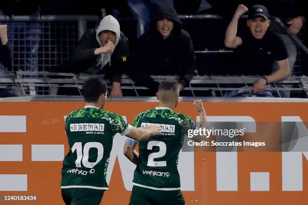 Pelle Clement of PEC Zwolle, Bram van Polen of PEC Zwolle celebrates 0-2 during the Dutch Eredivisie match between RKC Waalwijk v PEC Zwolle at the...