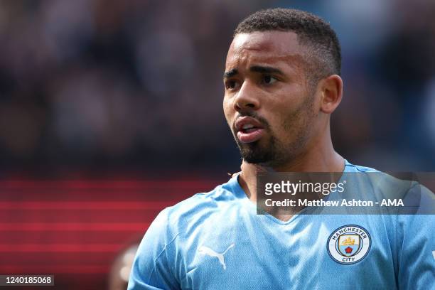 Gabriel Jesus of Manchester City during the Premier League match between Manchester City and Watford at Etihad Stadium on April 23, 2022 in...
