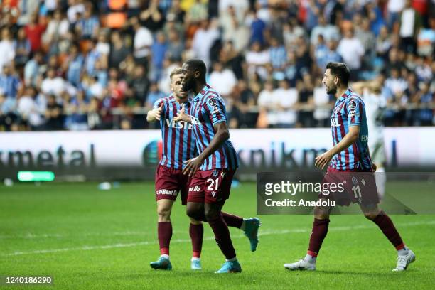 Semedo of Trabzonspor celebrates with his teammates after scoring a goal during the Turkish Super Lig week 34 soccer match between Adana Demirspor...