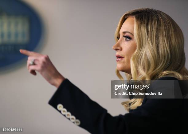 White House Press Secretary Kayleigh McEnany talks to reporters during a news conference in the Brady Press Briefing Room at the White House June 1,...