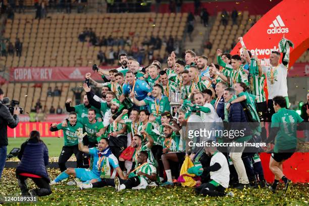 Players of Real Betis celebrating the Copa del Rey victory during the Spanish Copa del Rey match between Real Betis Sevilla v Valencia at the Estadio...