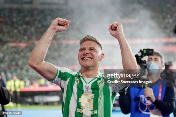 Joaquin Sanchez of Real Betis celebrates the Copa del Rey victory during the Spanish Copa del Rey match between Real Betis Sevilla v Valencia at the...