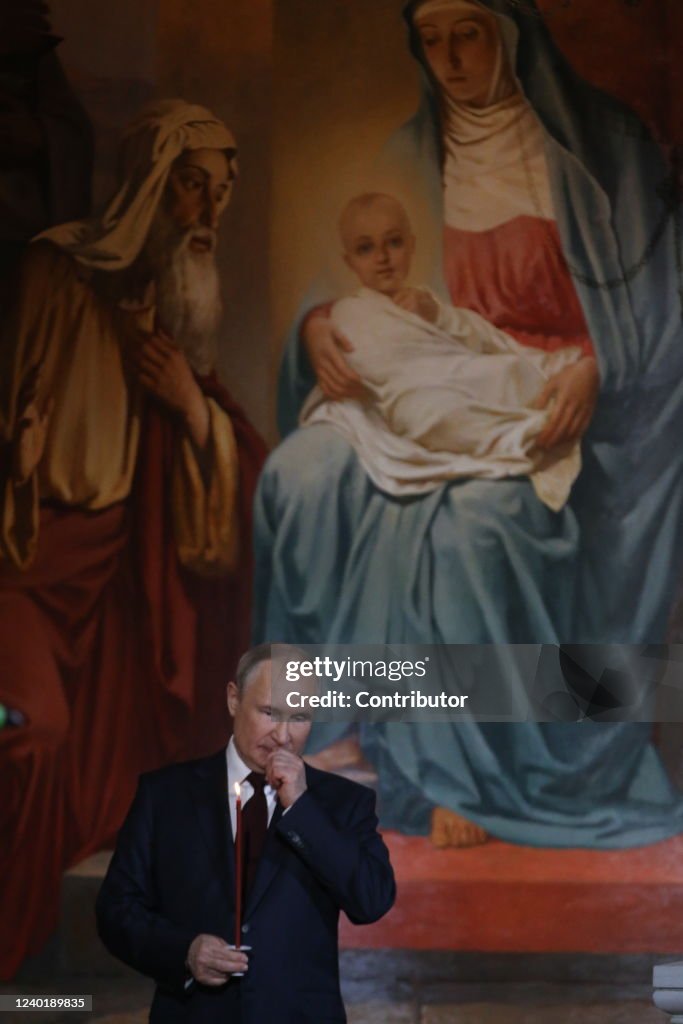 President Putin Of Russia Attends Orthodox Easter Mass Led By Patriarch Kirill