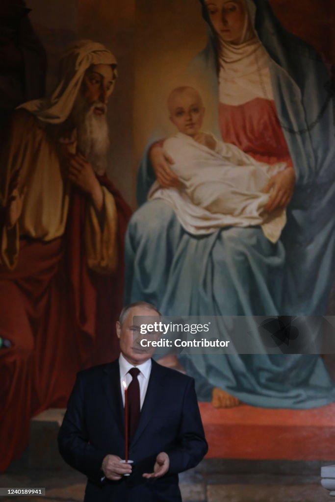 President Putin Of Russia Attends Orthodox Easter Mass Led By Patriarch Kirill