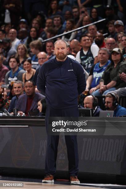 Head Coach Taylor Jenkins of the Memphis Grizzlies looks on against the Minnesota Timberwolves during Round 1 Game 4 of the 2022 NBA Playoffs on...