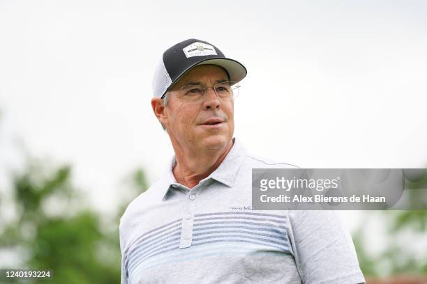 Former MLB Pitcher Greg Maddux looks on from the 12th tee during round two of the ClubCorp Classic at Las Colinas Country Club on April 23, 2022 in...