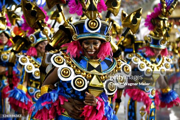 Members of Mocidade Independente de Padre Miguel samba school during the Special Group Parade on day four of the Rio de Janeiro 2022 Carnival at...