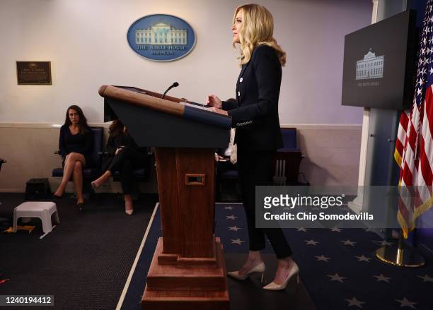 White House Press Secretary Kayleigh McEnany talks to reporters during a news conference in the Brady Press Briefing Room at the White House June 1,...