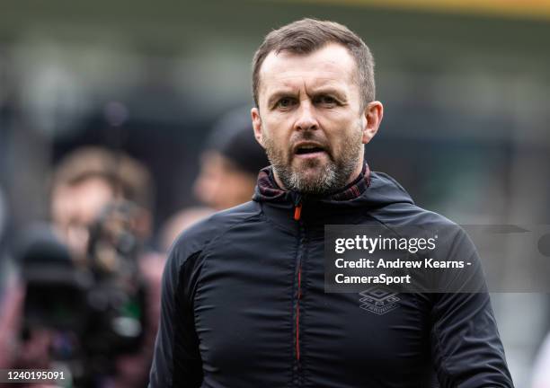 Luton Town's manager Nathan Jones looks on during the Sky Bet Championship match between Luton Town and Blackpool at Kenilworth Road on April 23,...