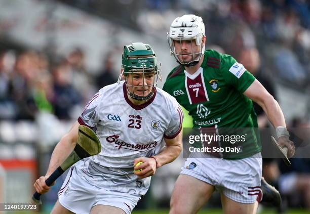 Galway , Ireland - 23 April 2022; Gavin Lee of Galway in action against Jack Galvin of Westmeath during the Leinster GAA Hurling Senior Championship...