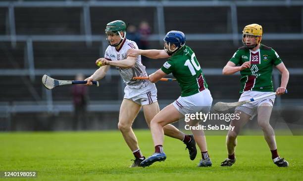 Galway , Ireland - 23 April 2022; Gavin Lee of Galway in action against Kevin Regan of Westmeath during the Leinster GAA Hurling Senior Championship...