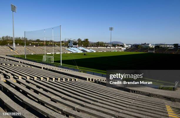 Mayo , Ireland - 24 April 2022; Groundsman Darren Heneghan makes some finishing touches to the pitch before the Connacht GAA Football Senior...