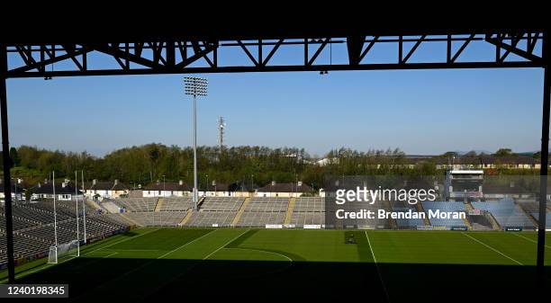 Mayo , Ireland - 24 April 2022; Groundsman Darren Heneghan makes some finishing touches to the pitch before the Connacht GAA Football Senior...