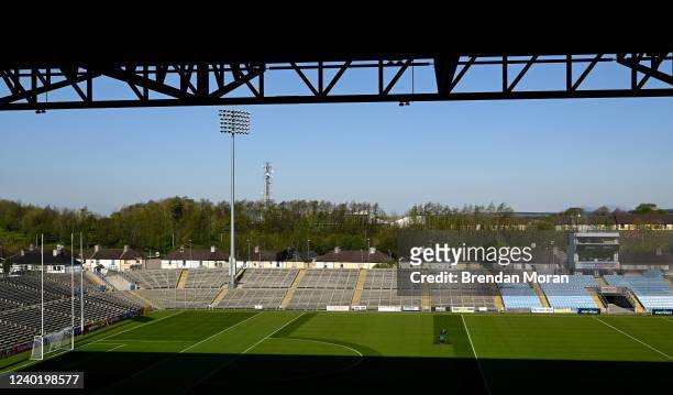 Mayo , Ireland - 24 April 2022; Groundsman Darren Heneghan makes some finishing touches to the pitch before the Connacht GAA Football Senior...