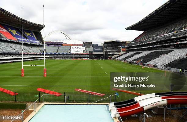 Durban , South Africa - 23 April 2022; A swimming pool is seen in the stadium before the United Rugby Championship match between Cell C Sharks and...