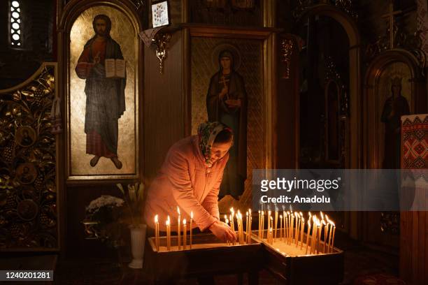 At least 200 people attend an Orthodox Easter at the St. Paraskeviâs Church to keep ester traditions alive of holy water blessing in Chernihiv,...