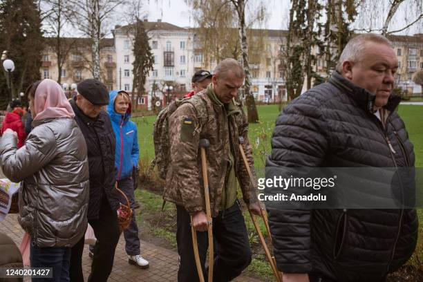 At least 200 people attend an Orthodox Easter at the St. Paraskeviâs Church to keep ester traditions alive of holy water blessing in Chernihiv,...
