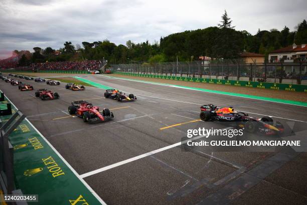 Red Bull Racing's Dutch driver Max Verstappen leads the grid followed by Ferrari's Monegasque driver Charles Leclerc and Red Bull Racing's Mexican...