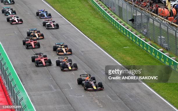 Red Bull Racing's Dutch driver Max Verstappen leads the grid followed by Ferrari's Monegasque driver Charles Red Bull Racing's Mexican driver Sergio...