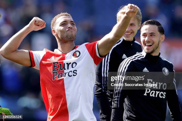 Cyriel Dessers of Feyenoord celebrates the victory during the Dutch Eredivisie match between Feyenoord v FC Utrecht at the Stadium Feijenoord on...