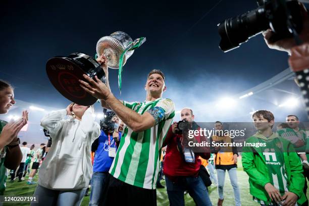 Joaquin Sanchez of Real Betis with the Copa del Rey Trophy during the Spanish Copa del Rey match between Real Betis Sevilla v Valencia at the Estadio...