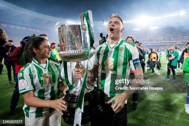 Joaquin Sanchez of Real Betis with the Copa del Rey Trophy during the Spanish Copa del Rey match between Real Betis Sevilla v Valencia at the Estadio...