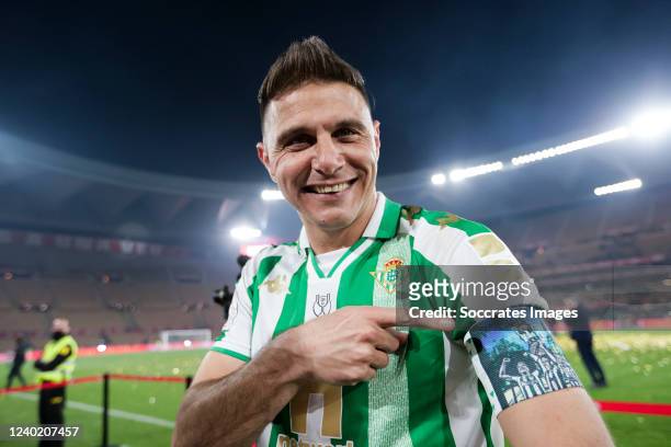 Joaquin Sanchez of Real Betis celebrate the victory during the Spanish Copa del Rey match between Real Betis Sevilla v Valencia at the Estadio La...