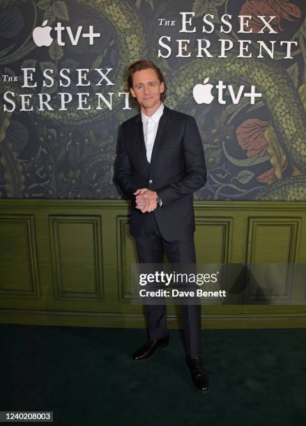 Tom Hiddleston attends the Premiere of "The Essex Serpent" at The Ham Yard Hotel on April 24, 2022 in London, England. The Essex Serpent is available...