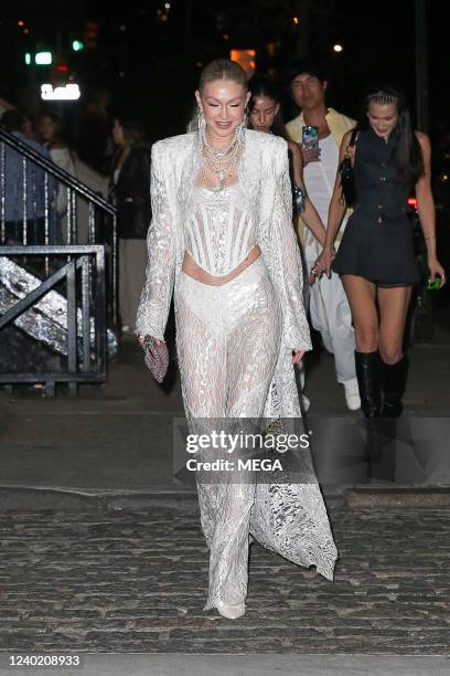 Gigi Hadid is seen arriving at her birthday party on April 23, 2022 in New York, New York.