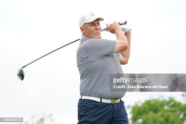 Mark Rypien plays his shot from the first hole tee during the final round of the ClubCorp Classic at Las Colinas Country Club on April 24, 2022 in...