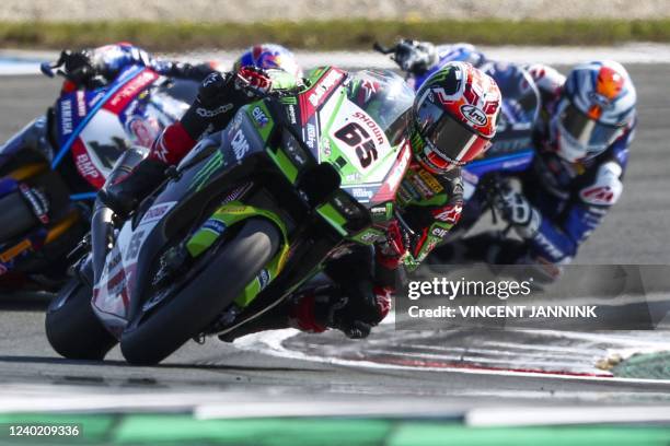 Kawasaki's British rider Jonathan Rea competes during the World Superbike Championship at TT Circuit in Assen on April 24, 2022. - Netherlands OUT /...