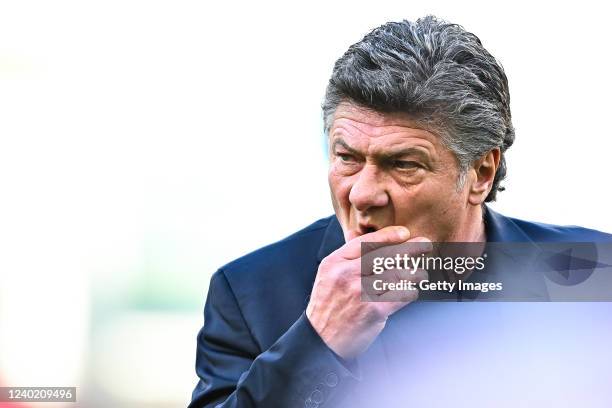 Walter Mazzarri head coach of Cagliari looks on as he enters the pitch prior to kick-off in the Serie A match between Genoa CFC and Cagliari Calcio...